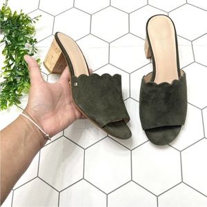 Kate Spade Warren Mule Sandals Heeled Cork Block Heel Green Suede Size 8.5